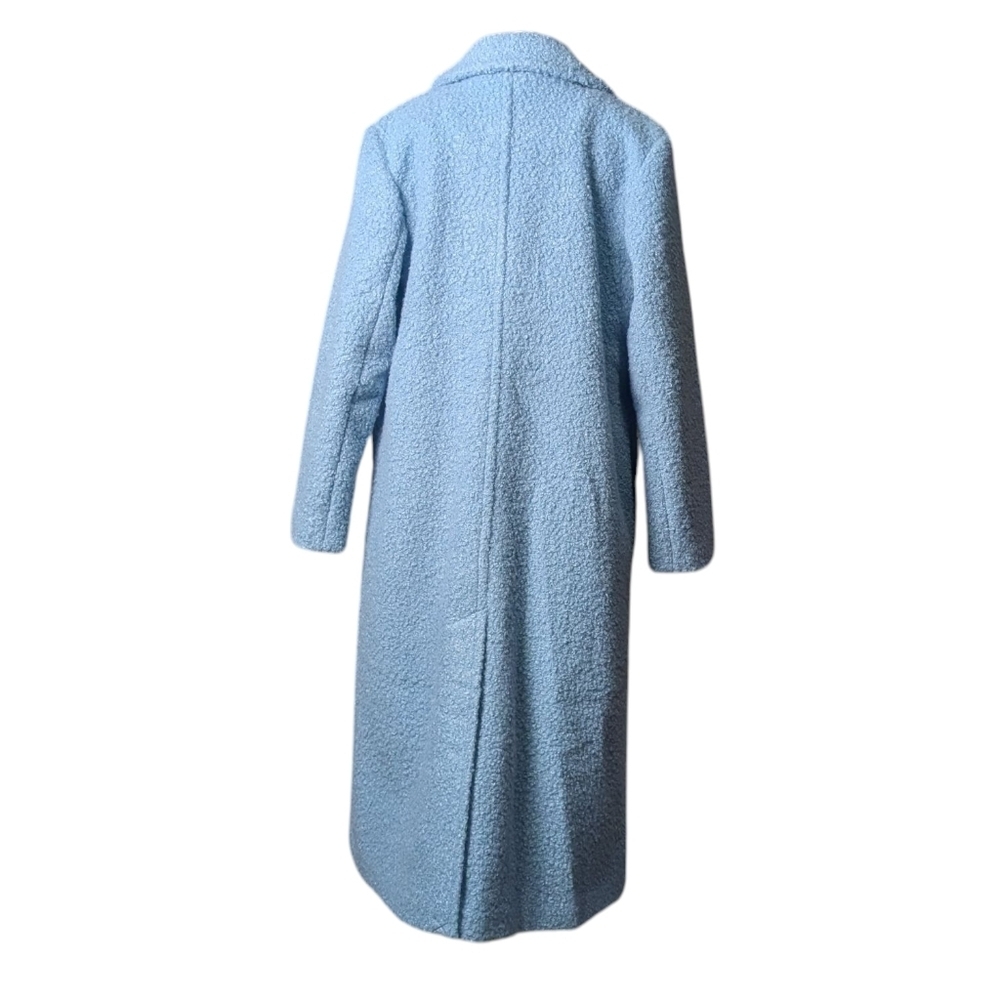BCBGeneration Light Blue Teddy Jacket Fuzzy Trench Coat NWOT Double Button - Picture 3 of 13